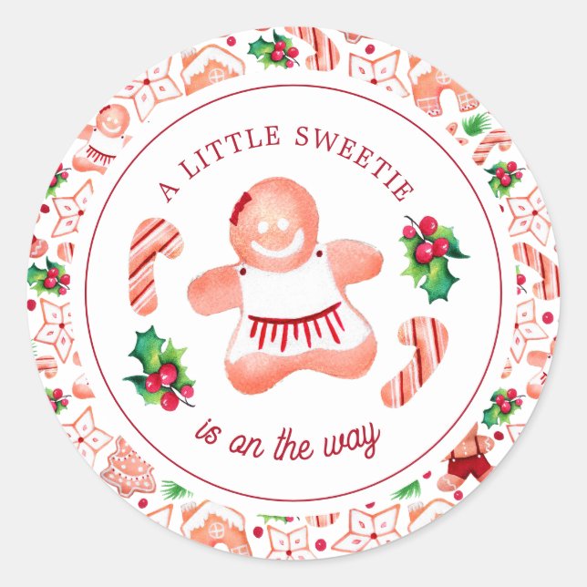 Little Sweetie Gingerbread Christmas Baby Shower  Classic Round Sticker (Front)