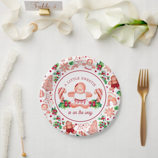 Little Sweetie Gingerbread Christmas Baby Shower  Paper Plate (Wedding)