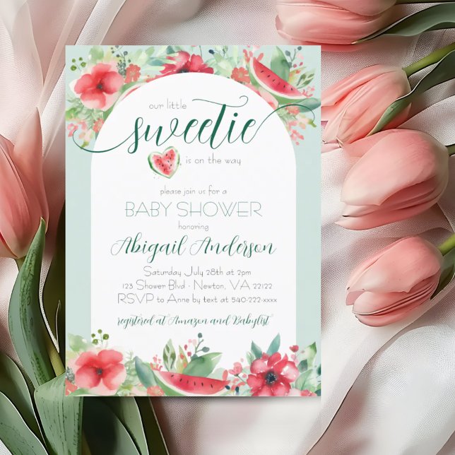 Little Sweetie Green Watermelon Floral Baby Shower Invitation (Little Sweetie Watermelon Floral Baby Shower Invitation)