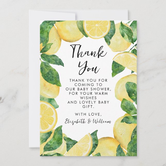 Little Sweetie Lemon Baby Shower  Thank You Card (Front)