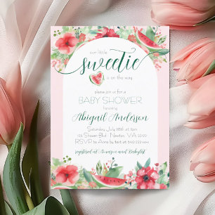 Little Sweetie Pink Watermelon Floral Baby Shower Invitation