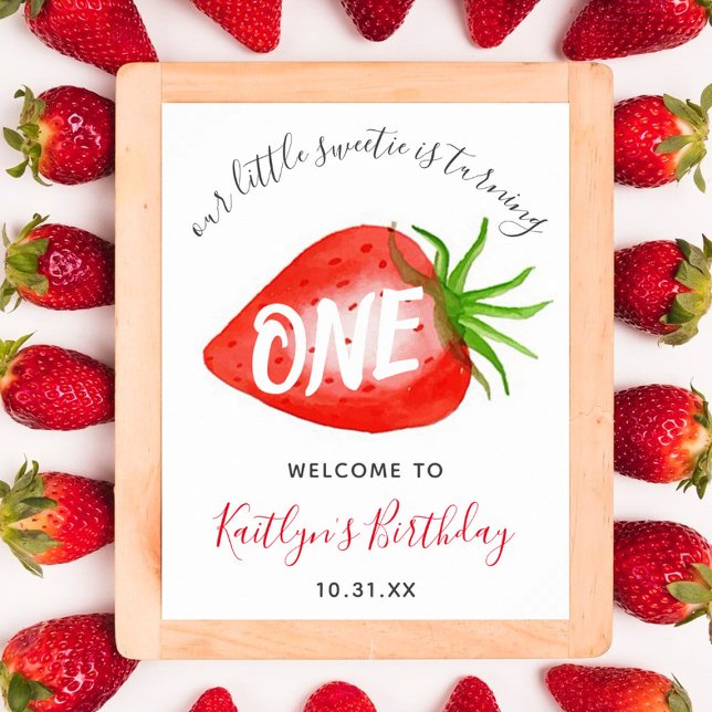 Little Sweetie Strawberry 1st Birthday Welcome Poster (Creator Uploaded)