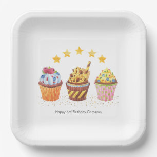 Little Sweetie Watercolor Cupcakes Birthday Party Paper Plate