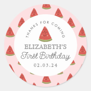 Little sweetie Watermelon  First Birthday Classic Round Sticker