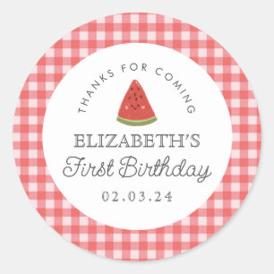 Little sweetie Watermelon  First Birthday Classic Round Sticker