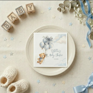Little Teddy Bear Blue Balloons Clouds Baby Boy Napkin