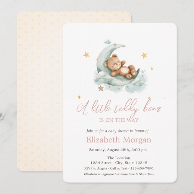 Little Teddy Bear Moon Stars Baby Shower Invitation