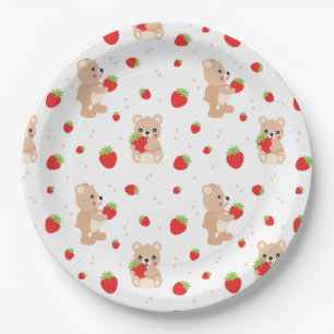 Little teddy bear with berry paper plate