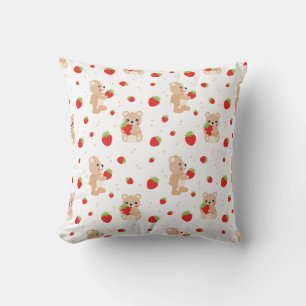 Little teddy bear with berry throw pillow