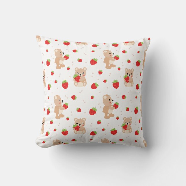 Little teddy bear with berry throw pillow (Front)