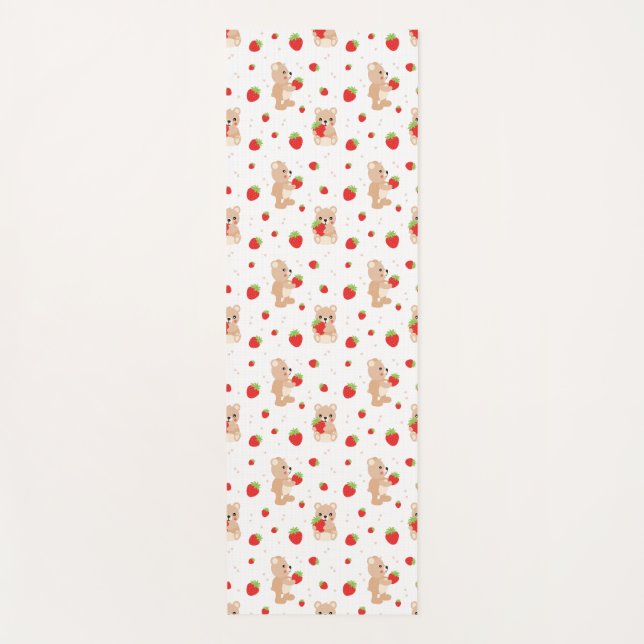 Little teddy bear with berry yoga mat (Front)