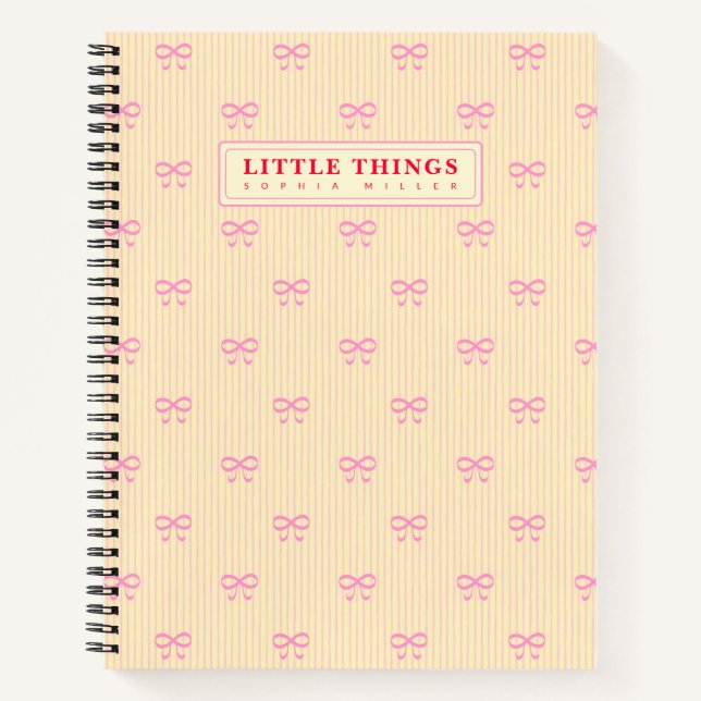 Little Things Personalized Coquette Bows Yellow Notebook (Front)
