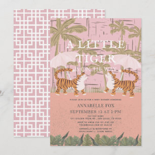 Little Tiger chinoiserie Chic Pink Baby Shower Invitation