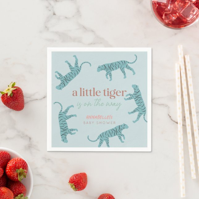 Little Tiger Modern Blue Boy Baby Shower  Napkin (Insitu)