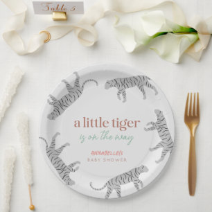 Little Tiger Modern Gray Baby Shower  Paper Plate