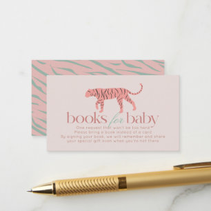 Little Tiger Modern Pink Baby Shower Book Request Enclosure Card