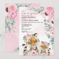 Little Tiger Pink Floral Greenery Girl Baby Shower