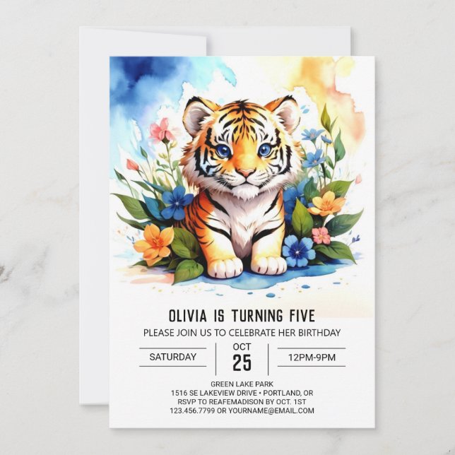 Little Tiger's Dream Boy Birthday Invitation (Front)
