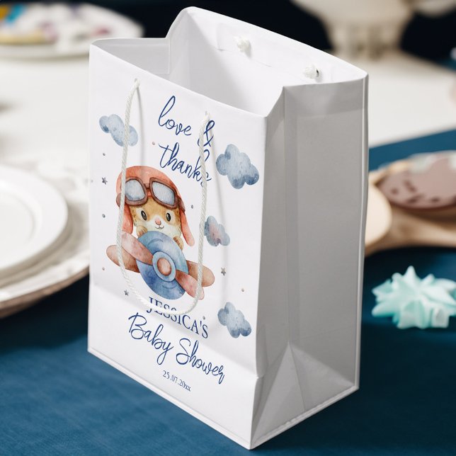 Little tiny pilot airplane baby shower favour medium gift bag (Little tiny pilot airplane baby shower favor medium gift bag)
