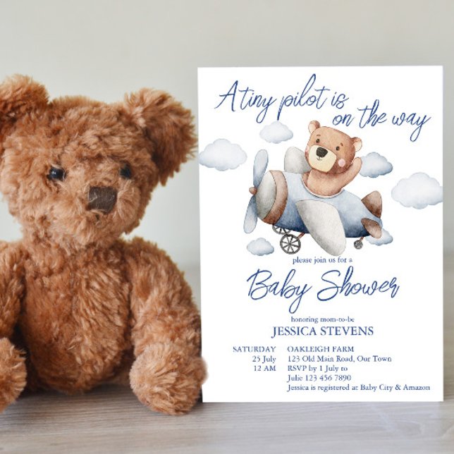 Little tiny pilot airplane baby shower invitation (Creator Uploaded)