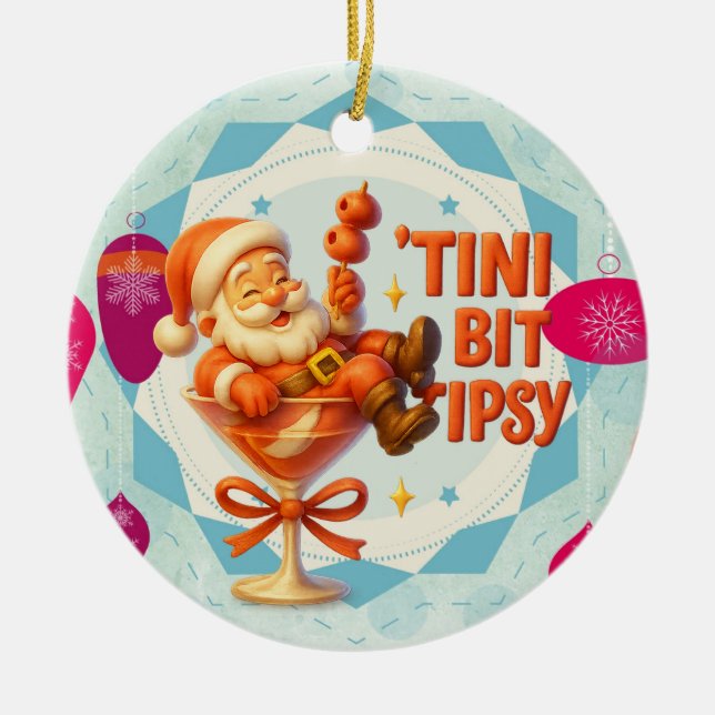 little tipsy santa ceramic ornament (Front)