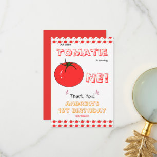 Little Tomatie Is Turning One Cute 1st Birthday Thank You Card