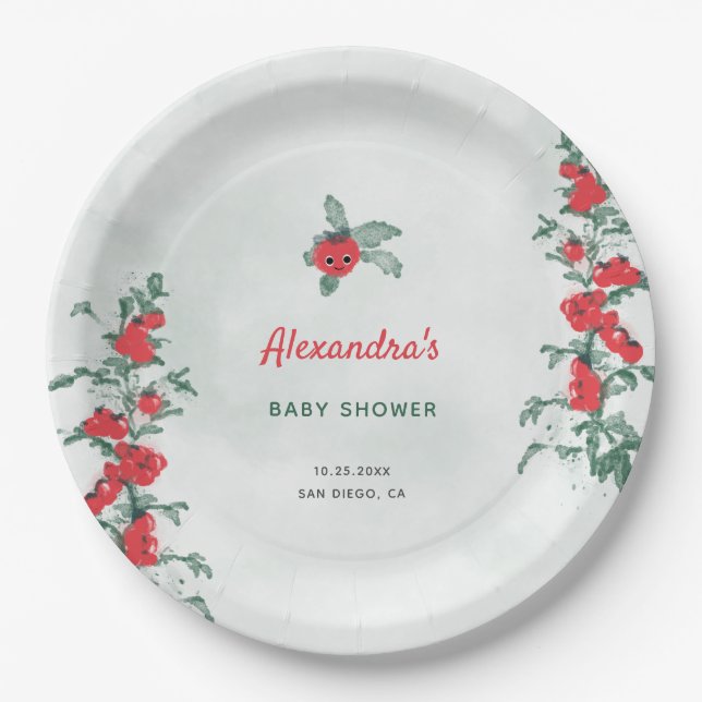 Little Tomato Rustic Chic Watercolor Baby Shower Paper Plate (Front)