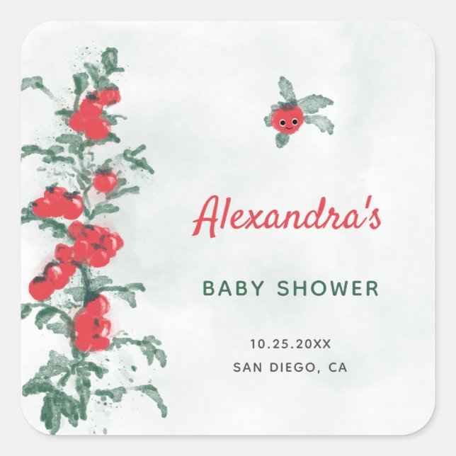 Little Tomato Rustic Chic Watercolor Baby Shower Square Sticker (Front)