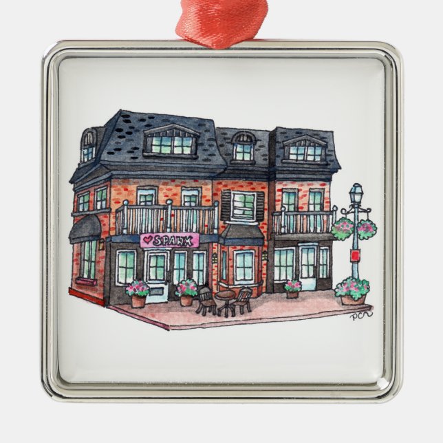 Little Town Cafe Metal Ornament (Front)
