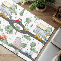 Little Town & Cars Colourful Pattern  