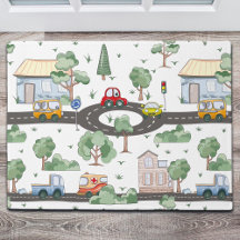 Little Town & Cars Colourful Pattern  