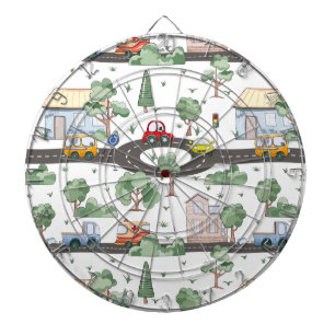 Little Town & Cars Colourful Pattern Kids Dartboard