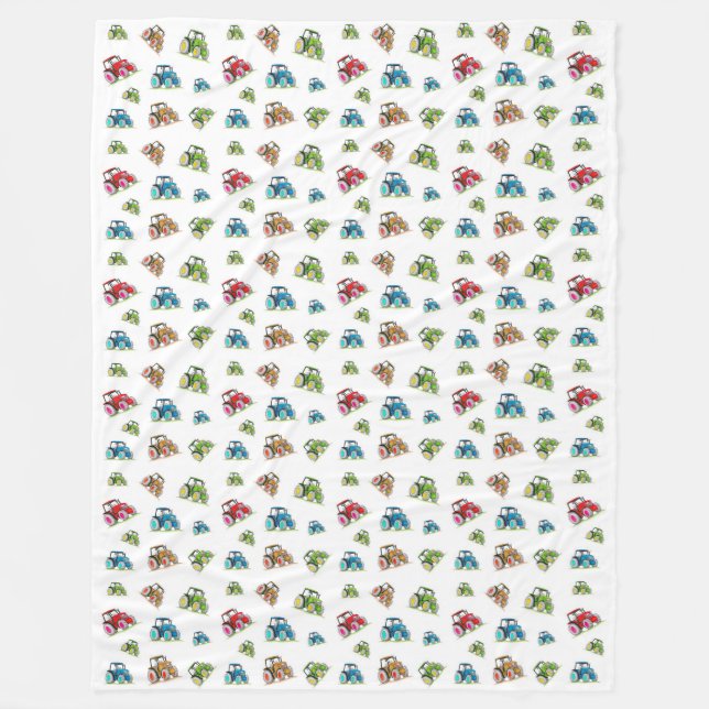 Little Tractors Fleece Blanket, White (Front)