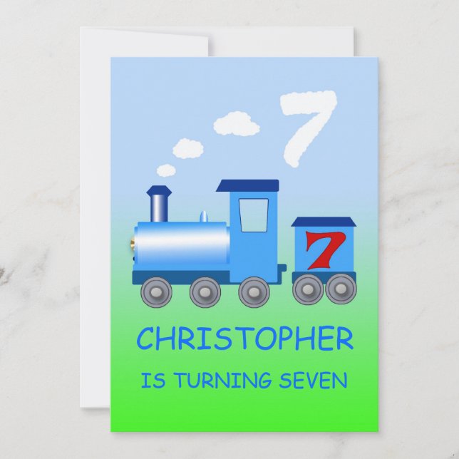 Little train 7th birthday party invitation (Front)