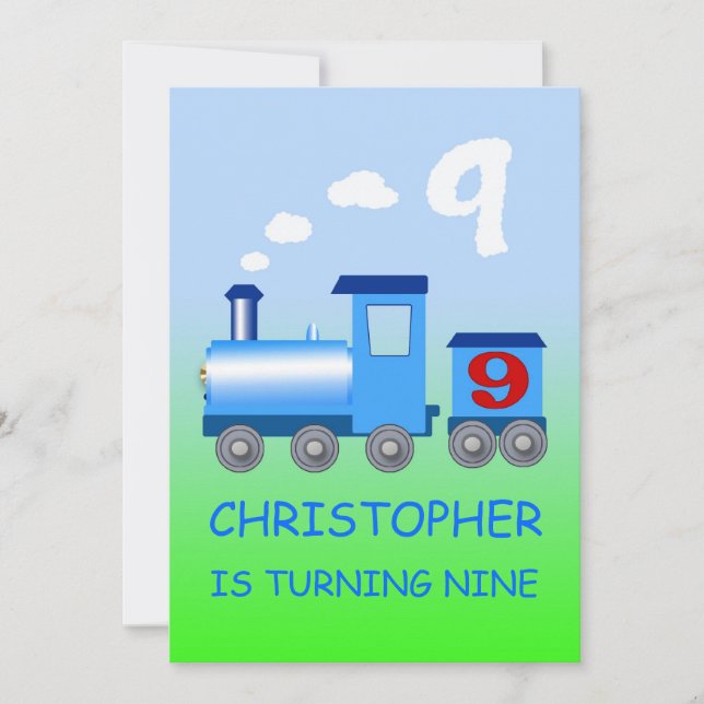 Little train 9th birthday party invitation (Front)