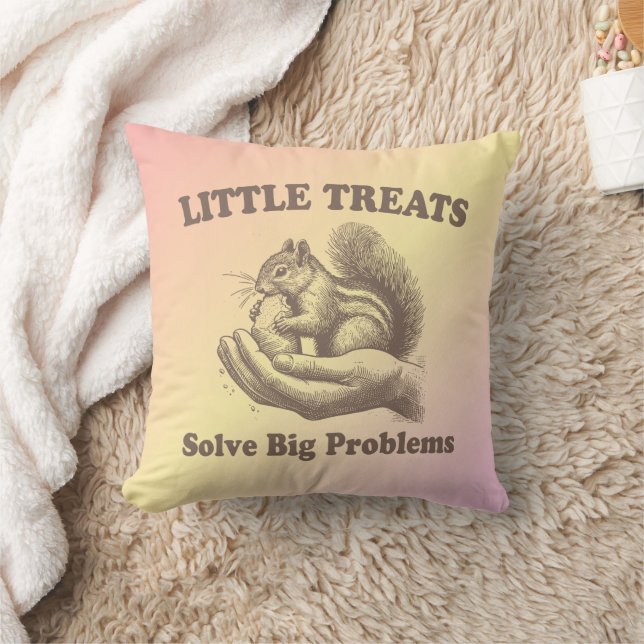 Little Treats Solve Big Problems Squirrel Funny Throw Pillow (Blanket)