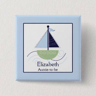 Little Trendy Sailboat (Green/Blue) Nametag Button
