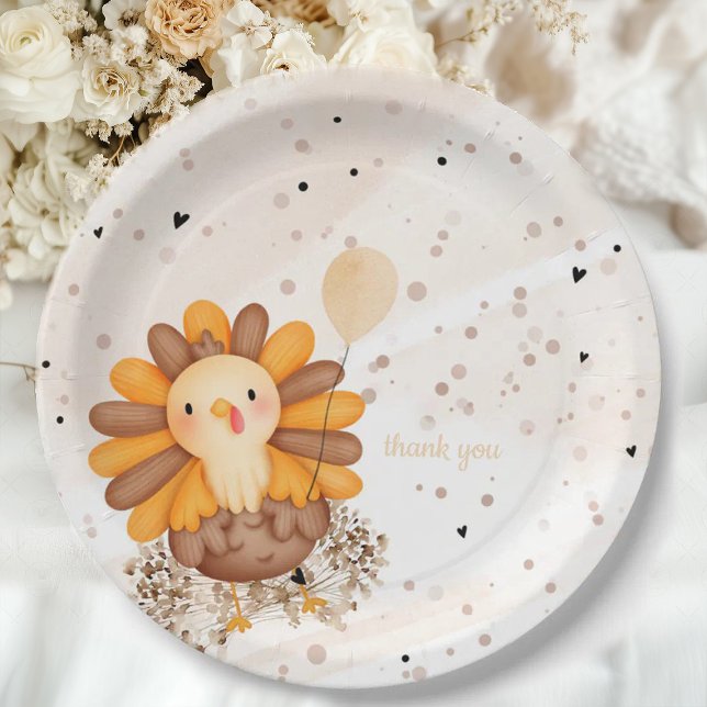 Little Turkey Baby Shower Thanksgiving Paper Plate (Little Turkey baby shower Thanksgiving paper plates with turkey design, warm autumn colors, and fest)