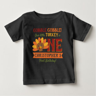Little Turkey Fall Thanksgiving 1st Birthday Baby T-Shirt