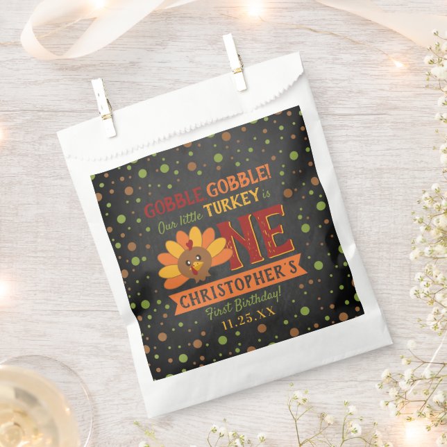 Little Turkey Fall Thanksgiving 1st Birthday Favour Bag (Clipped)