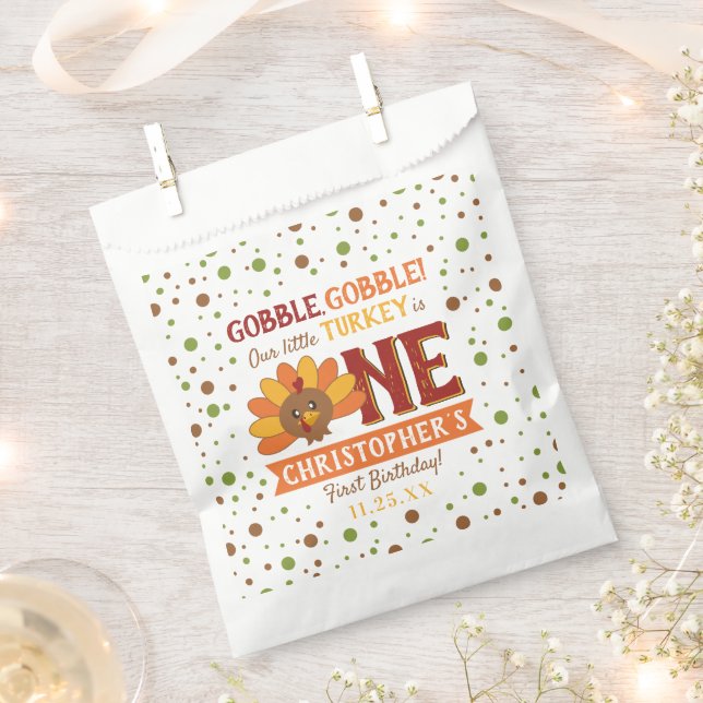 Little Turkey Fall Thanksgiving 1st Birthday Favour Bag (Clipped)