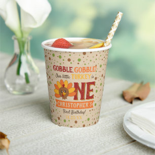Little Turkey Fall Thanksgiving 1st Birthday Paper Cups