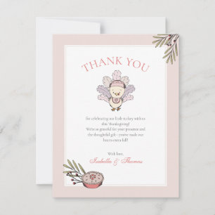 Little Turkey Girl Fall Baby Shower Thank You Card