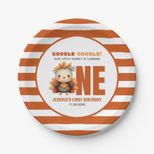 Little Turkey Gobble Thanksgiving 1st Birthday Paper Plate