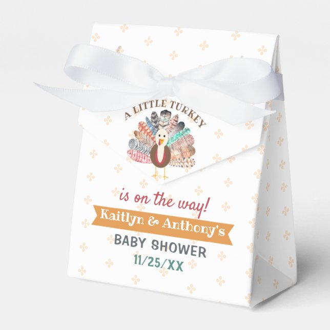 Little Turkey On The Way! Thanksgiving Baby Shower Favor Box (Front Side)