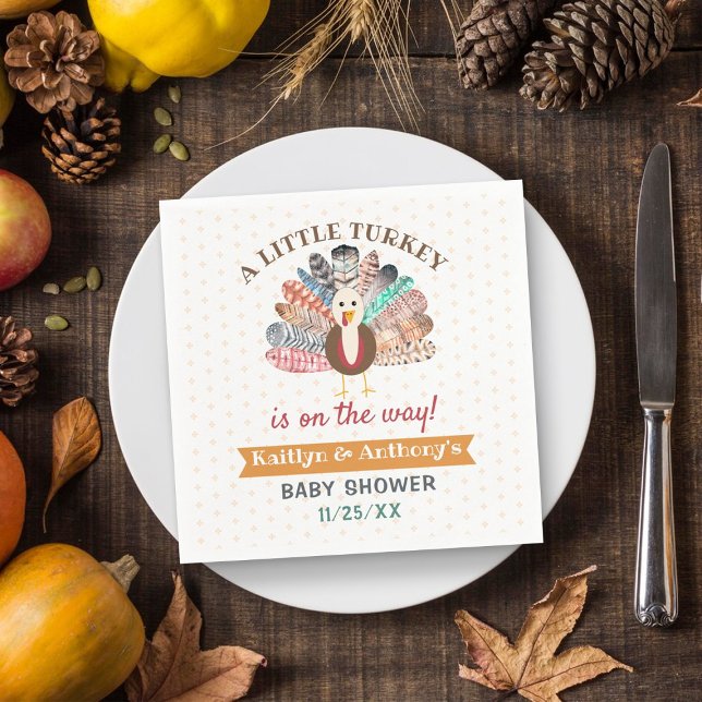 Little Turkey On The Way! Thanksgiving Baby Shower Napkin (Creator Uploaded)
