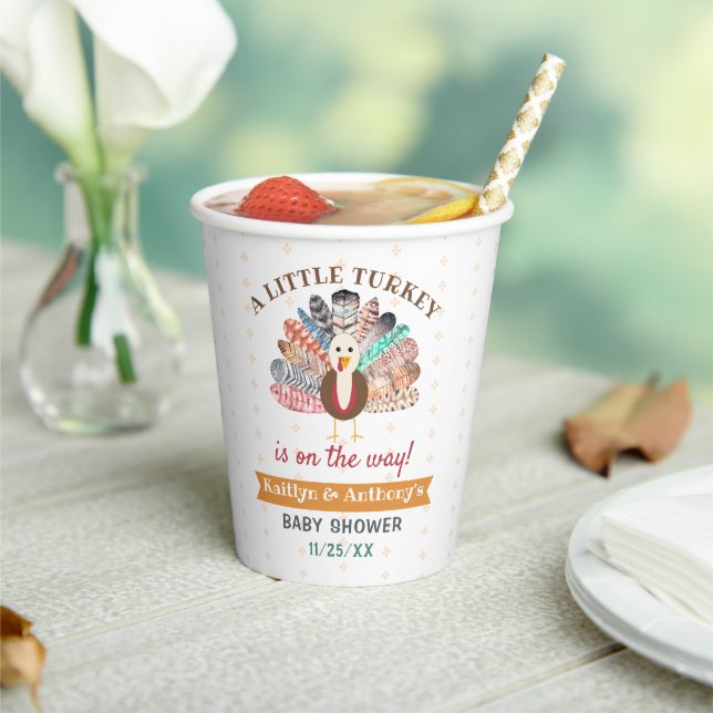 Little Turkey On The Way! Thanksgiving Baby Shower Paper Cups (Insitu)