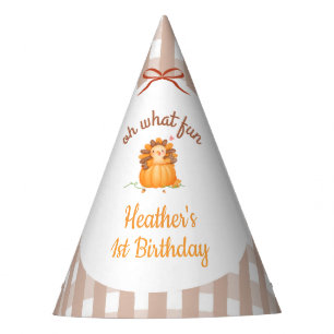 Little Turkey Pumpkin Gingham Birthday Party Hat