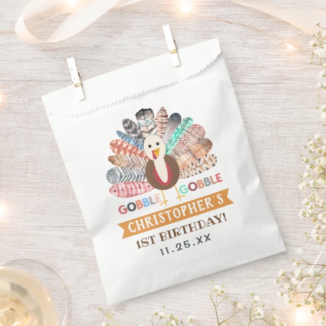 Little Turkey Thanksgiving Any Age Birthday Party Favour Bag (Clipped)