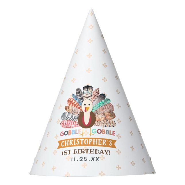 Little Turkey Thanksgiving Any Age Birthday Party Party Hat (Front)